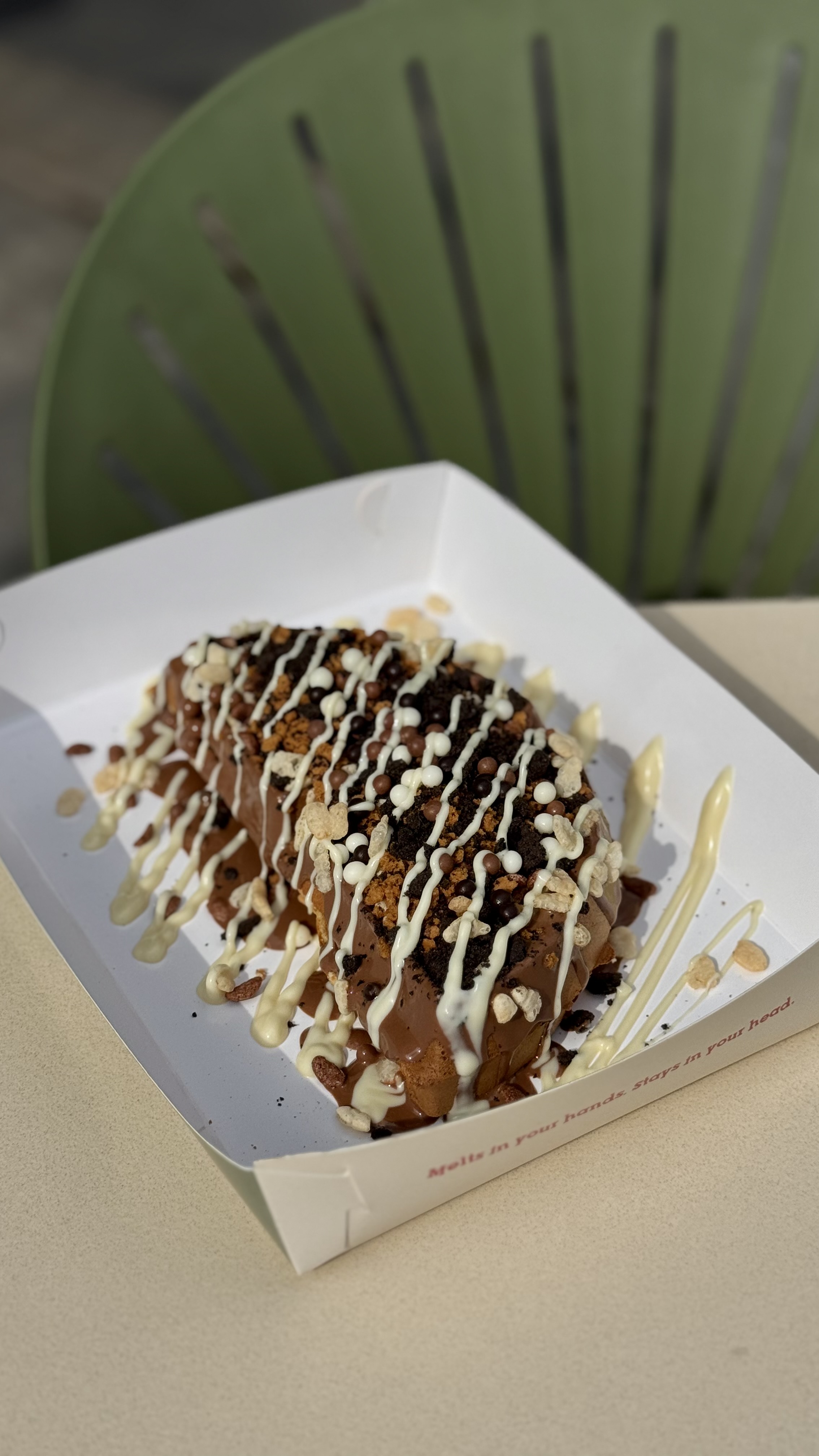 Image of Crunchy Waffle – Waffle piece, Belgium chocolate, crunchy chocolate bits on top. Available in classic & double size.