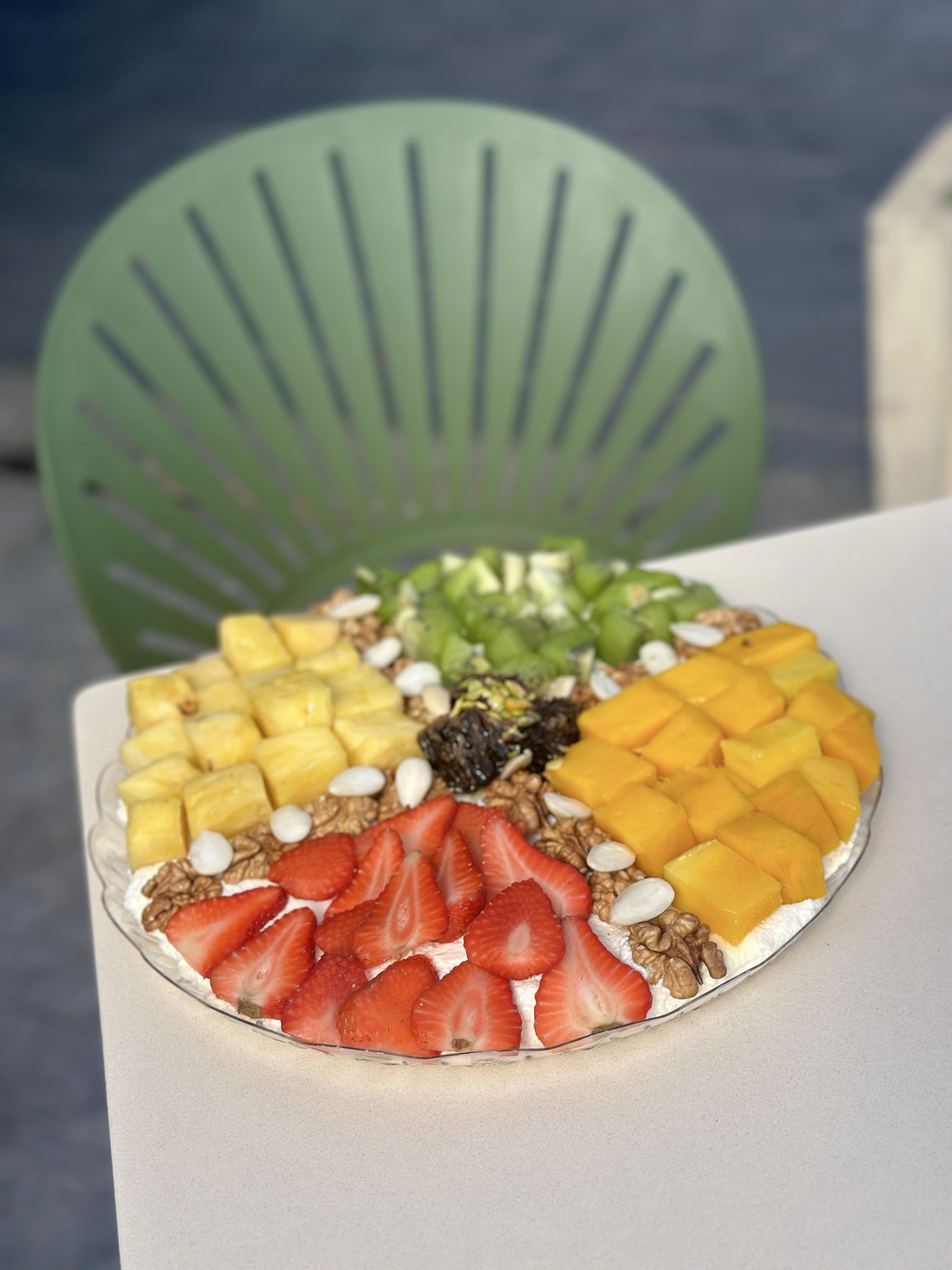 Image of Fruit Ashta Plate – Ashta, fruits, almonds, honey & honeycomb 