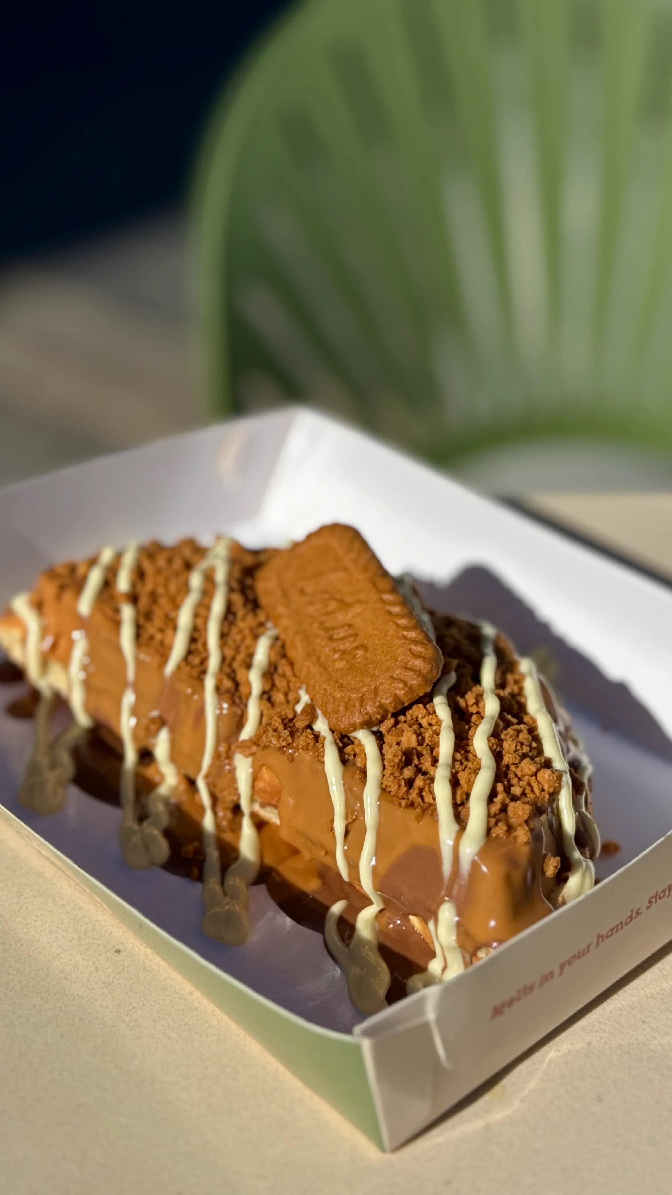 Image of Lotus Waffle – Waffle piece, topped with lotus spread, Belgium chocolate. Available in classic & double size.