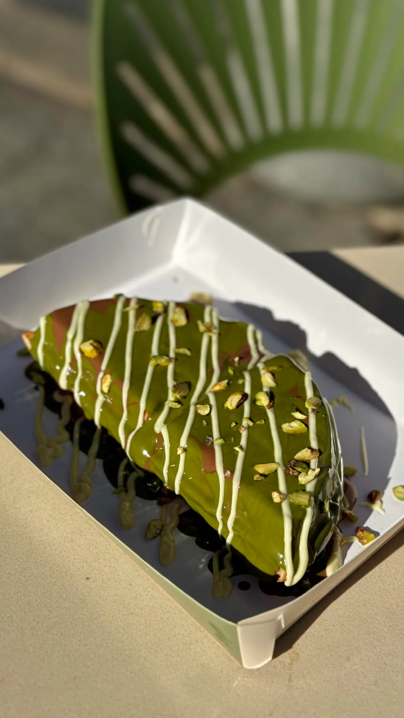 Image of Pistachio Waffle – Waffle piece, pistachio chocolate, Belgium Chocolate. Available in classic & double size.
