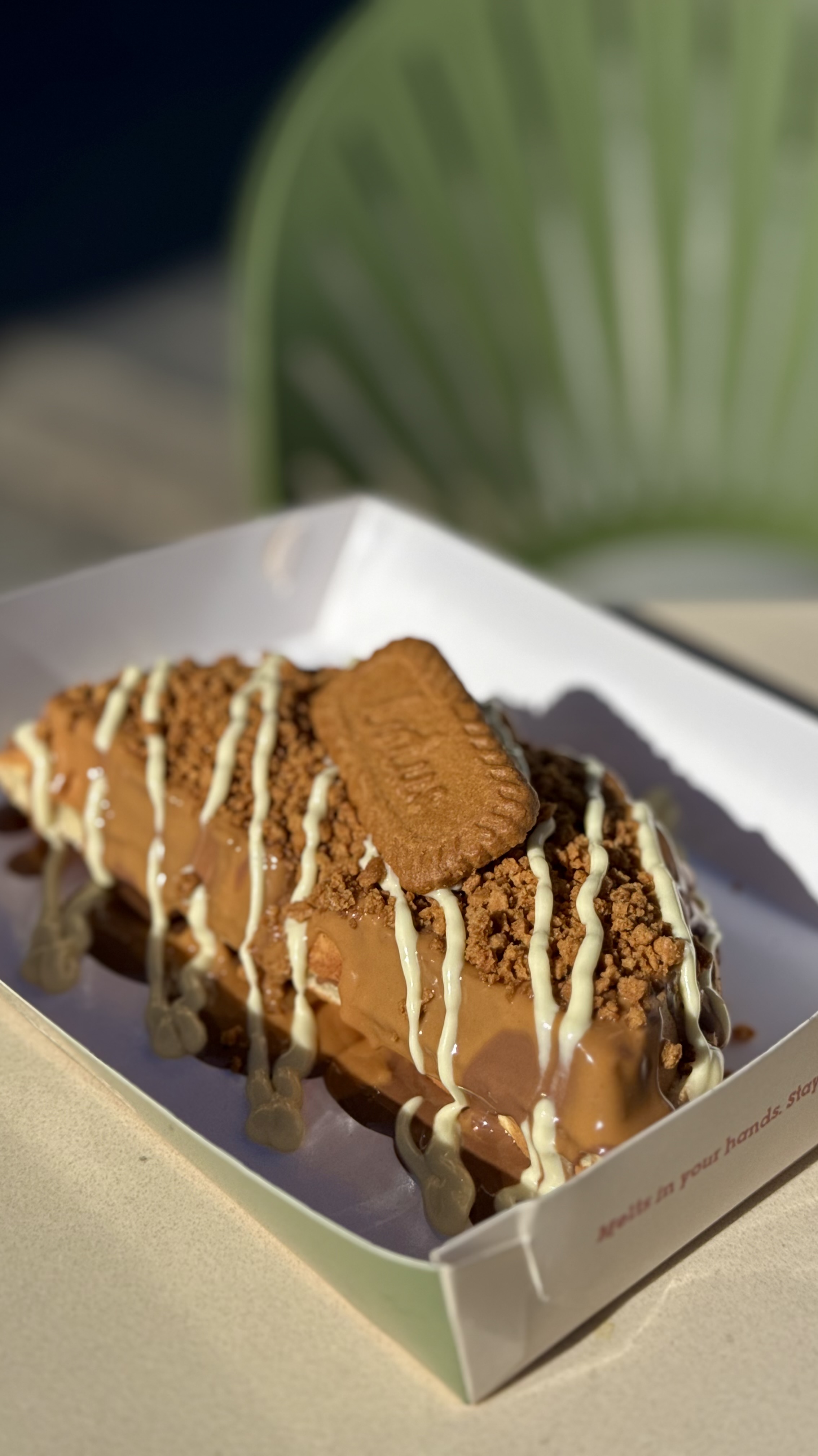 Image of Lotus Waffle – Waffle piece, topped with lotus spread, Belgium chocolate. Available in classic & double size.