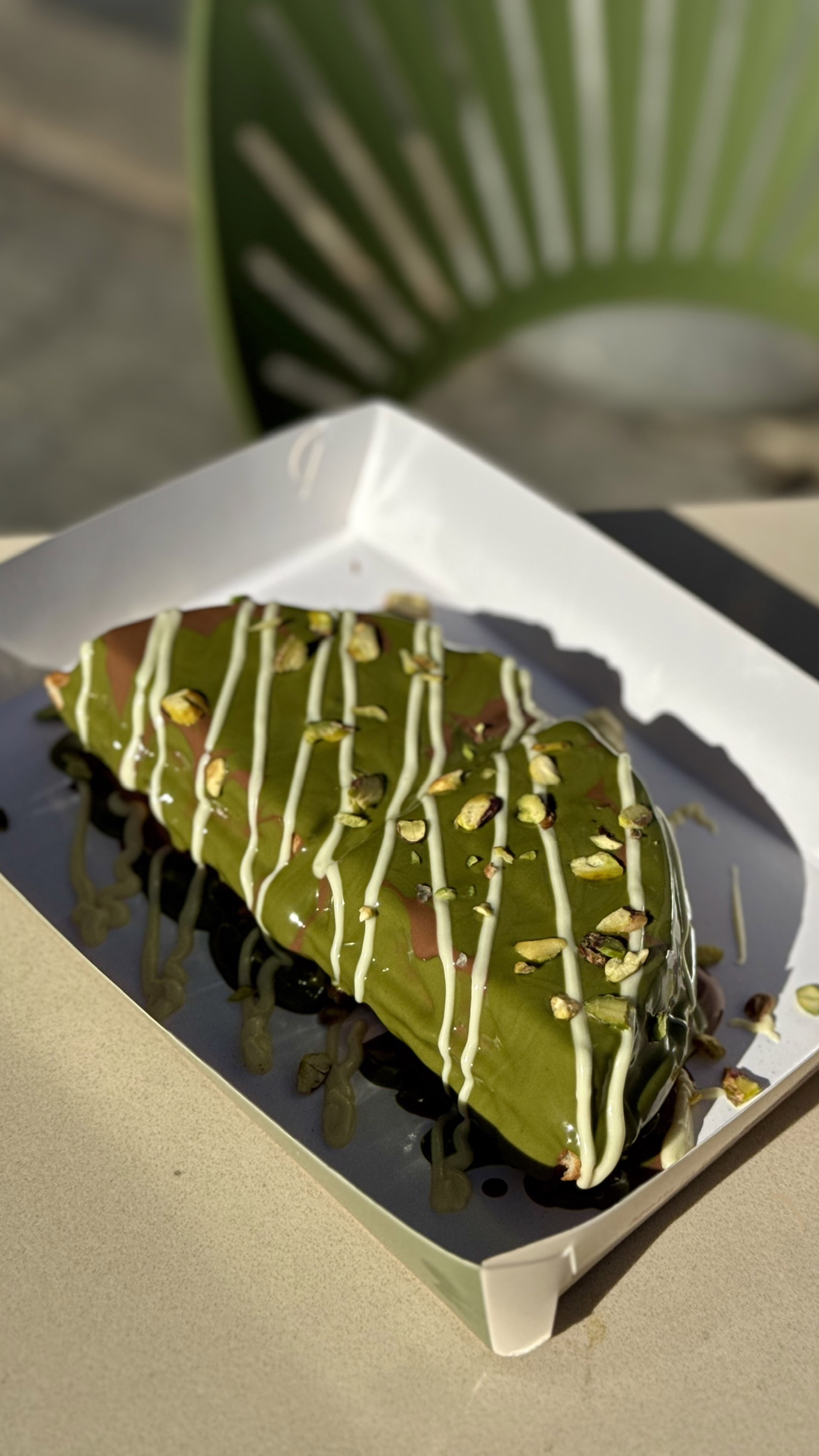 Image of Pistachio Waffle – Waffle piece, pistachio chocolate, Belgium Chocolate. Available in classic & double size.